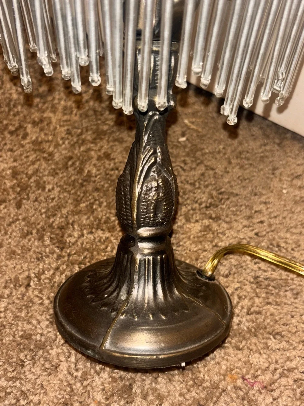 Vintage Hand Painted Floral Beaded Lamp - Bronze Base